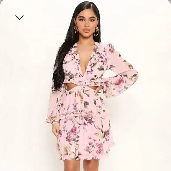 Fashion Nova Dresses Fashion Nova Ansley Floral Pink Cut Out